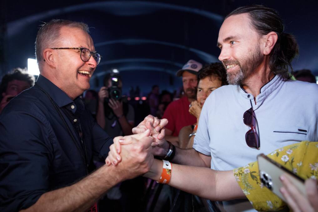 Earlier: Labor leader Anthony Albanese at Byron Bay Bluesfest on Sunday evening. Photo: Sitthixay Ditthavong