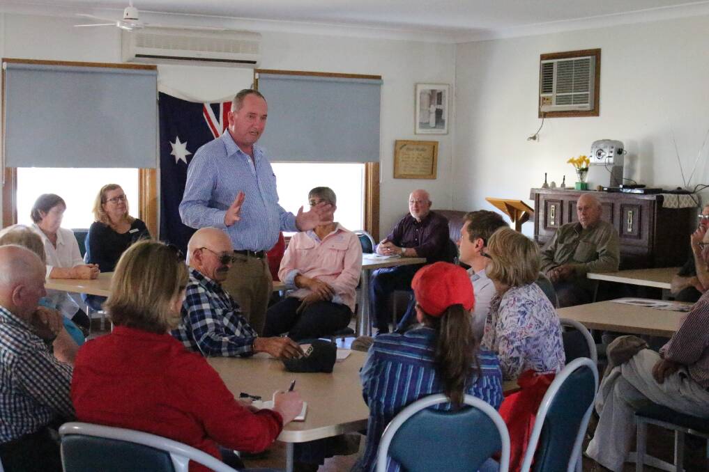 Mr Joyce addressing members of the community in Merriwa, NSW, earlier this week.