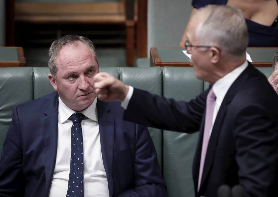 BANNED: Barnaby Joyce's conduct has forced Prime Minister Malcolm Turnbull to outlaw sexual relationships between ministers and staff. Photo: Alex Ellinghausen