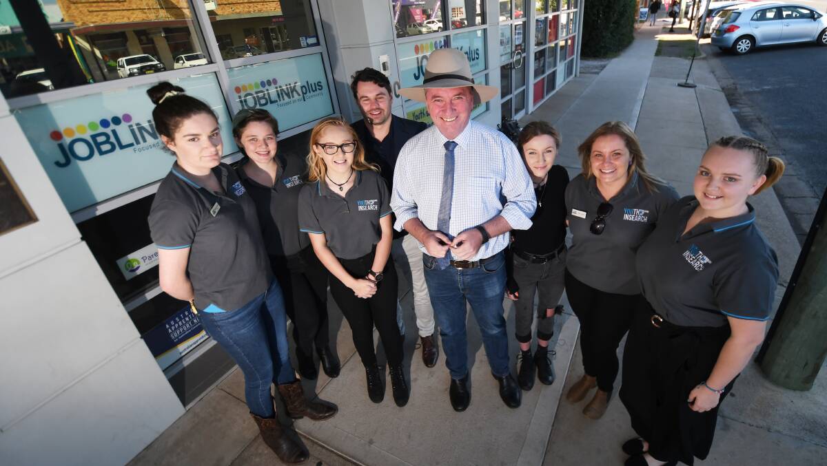 MAKING A DIFFERENCE: Barnaby Joyce and Heath Ducker with some of Youth Insearch's local leaders. Photo: Gareth Gardner