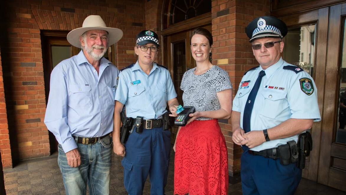 ID PLEASE: Russell Web, Senior Constable Jen Ridley, Jill Stewart and Chief Inspector Phil O'Reilly. Photo: Peter Hardin
