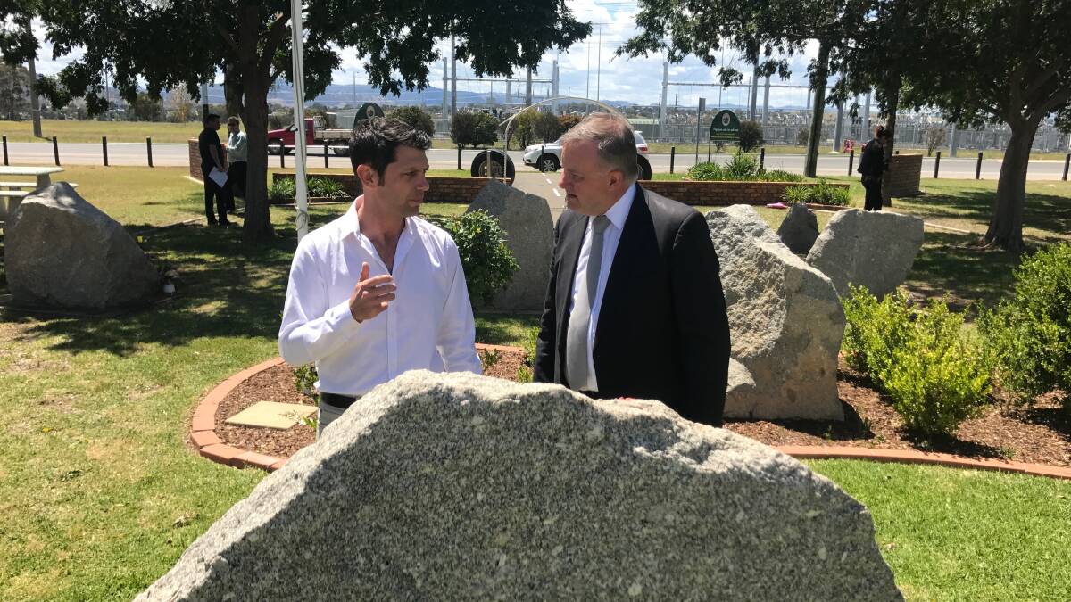COSTLY INACTION: David Ewings and Anthony Albanese at the Trucker Drivers Memorial in Tamworth. Photo: Jamieson Murphy