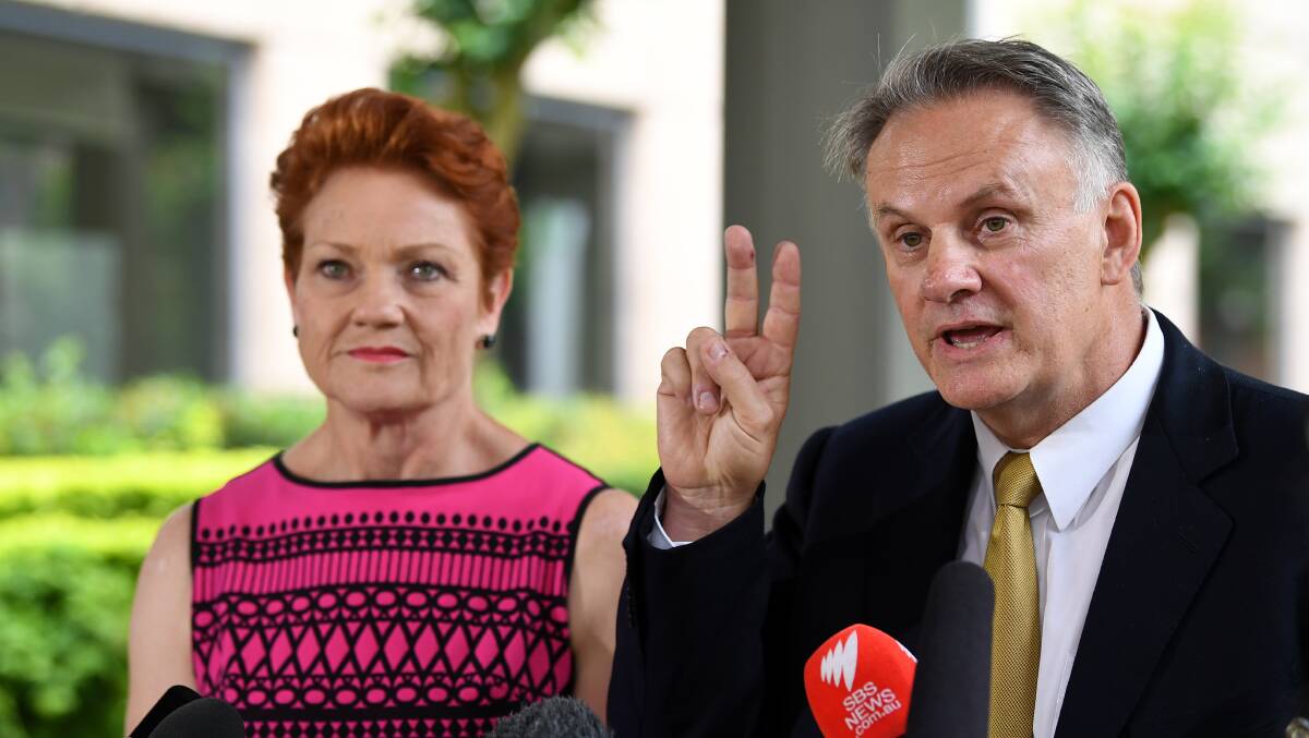 ELECTION: One Nation leader Pauline Hanson with Mark Latham, who will lead the NSW branch of the party. Photo: Joel Carrett