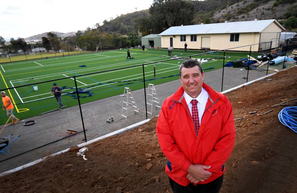 MULTI-PURPOSE: Oxley High School principal Simon Bartlett-Taylor says the new synethic field will be used for a variety of sports. Photo: Gareth Gardner