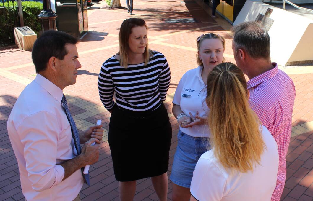 YOUTH VOICE: Tamworth Kevin Anderson MP chats with TRC's Katey Allwell, youth councillor Molly Moroney and Lauren Hutchison, and TRC councillor Charles Impey.