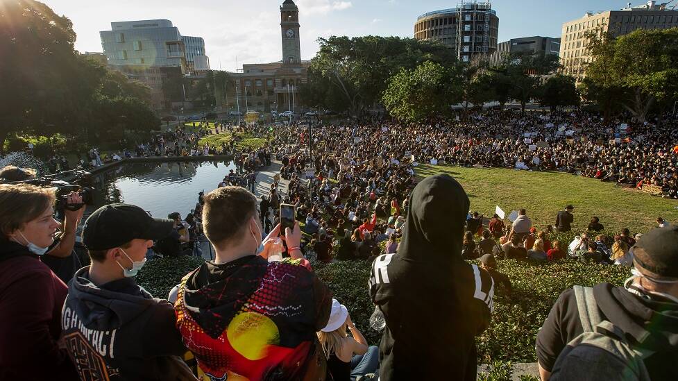 BLACK LIVES MATTER: Some of the 5000-strong crowd that gathered in Civic Park two weekends ago after marching through Newcastle. Picture: Marina Neil