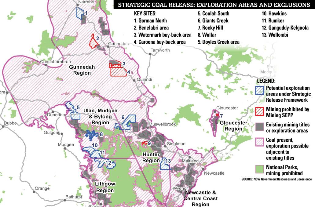  INS AND OUTS: The NSW government has released this map as part of its new 'strategic' plan for the coal industry. Critics say the strategy favours the coal industry and ignores the environment.