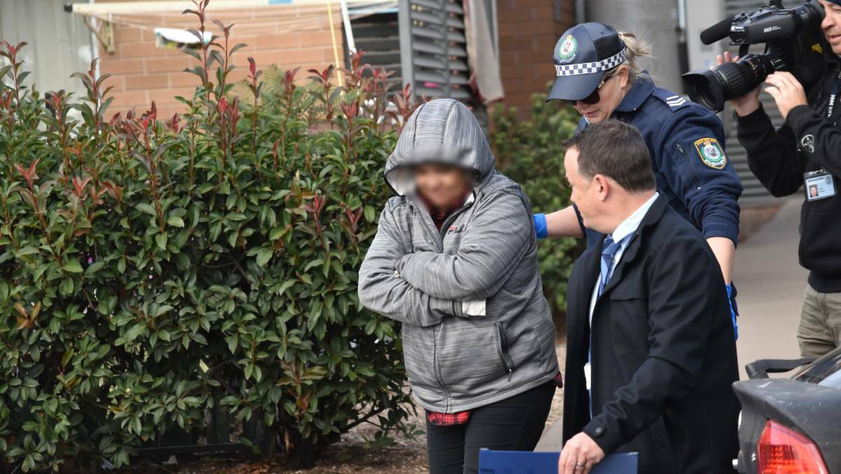 Released on bail: Oxley police arrest Rebecca Hanshaw at the alleged 'ice castle' unit in Petra Avenue, Tamworth, last year. Photo: Ben Jaffrey