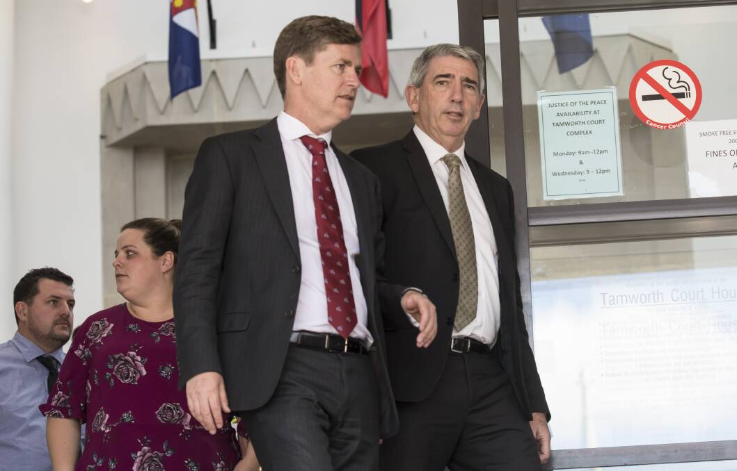 Coronial inquest: Barrister representing the Pendergast family, Richard O'Keefe middle left, with solicitor Terry Broomfield. Photo: Peter Hardin