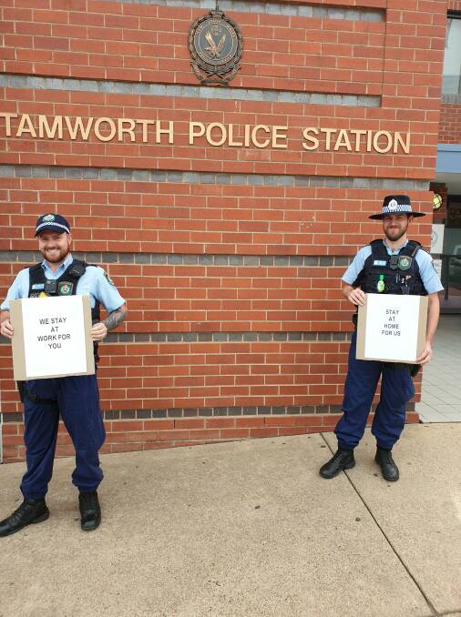 Stay home: Some of the Oxley police who were deployed to hit the streets to police COVID-19 social distancing measures over the Easter long weekend. Photo: Oxley Police