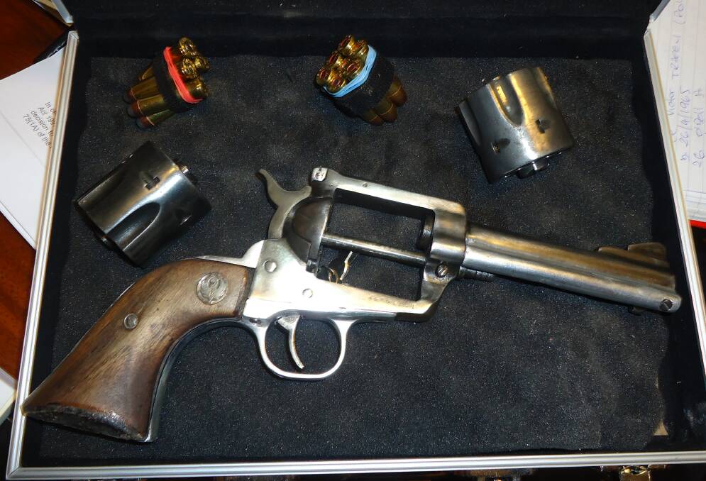 Admissions: The Ruger pistol seized in the June 7 raid on the O'Dell St home in Armidale by New England police and Strike Force Raptor officers. 