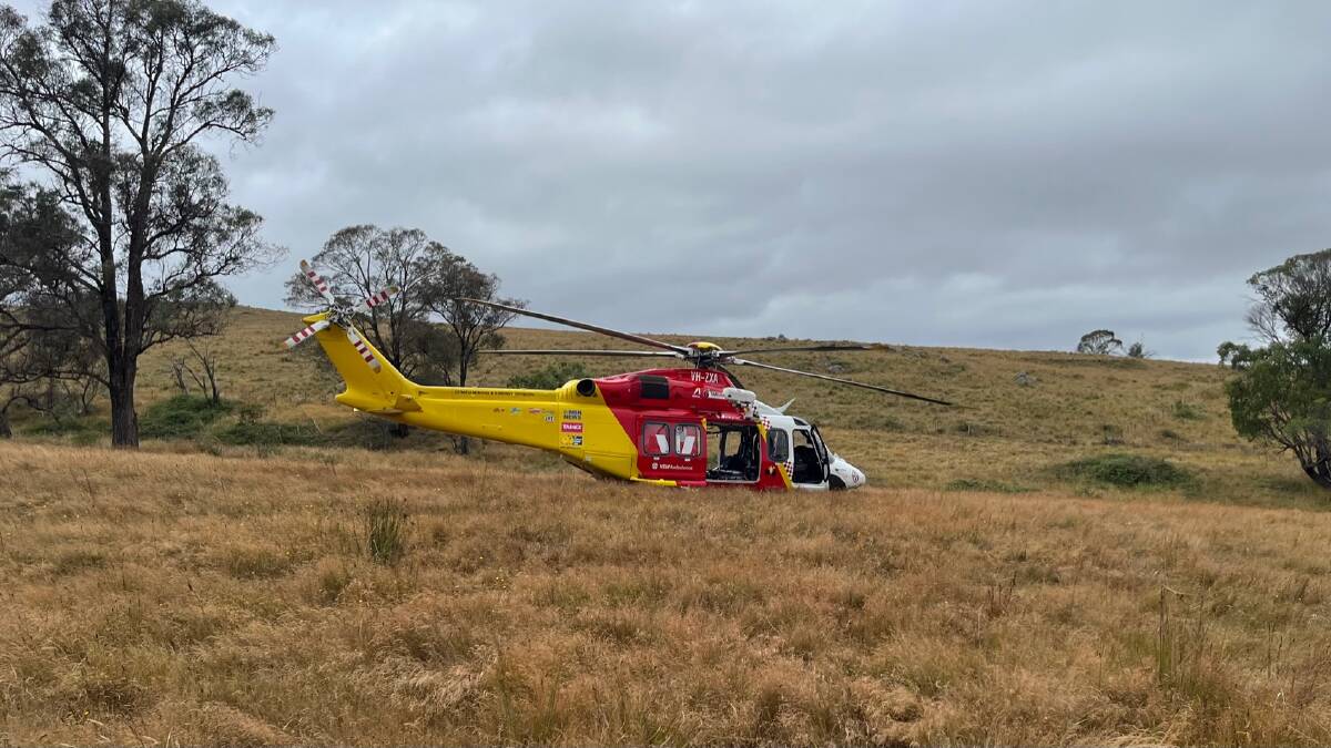 The Westpac helicopter on scene at the Red Range property on Friday morning. Picture supplied by WRHS