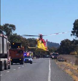 Crash scene: Emergency services near Willow Tree on Tuesday morning. Photo: David Lane