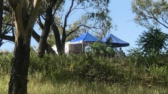 Search continues: Police at the crime scene on the banks of the Mehi River in Moree. Photo: Amelia Bernasconi/NBN News