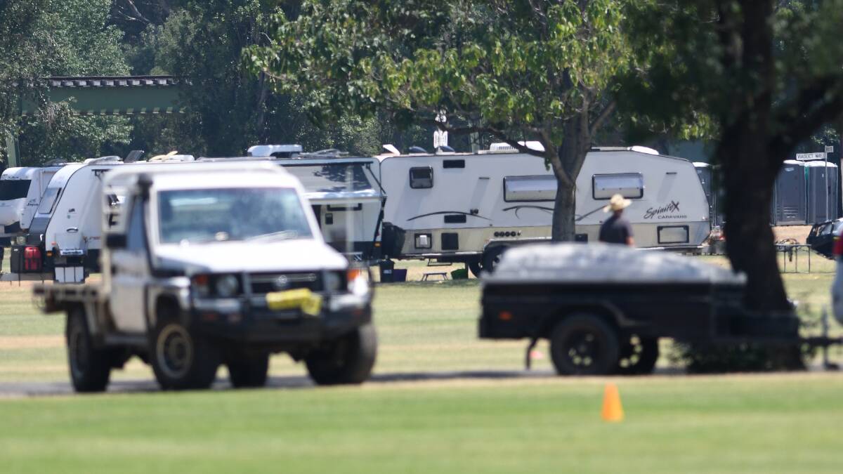 Rolling in: Campers in Tamworth ahead of the city's country music festival which is expected to double the city's population. Photo: Gareth Gardner