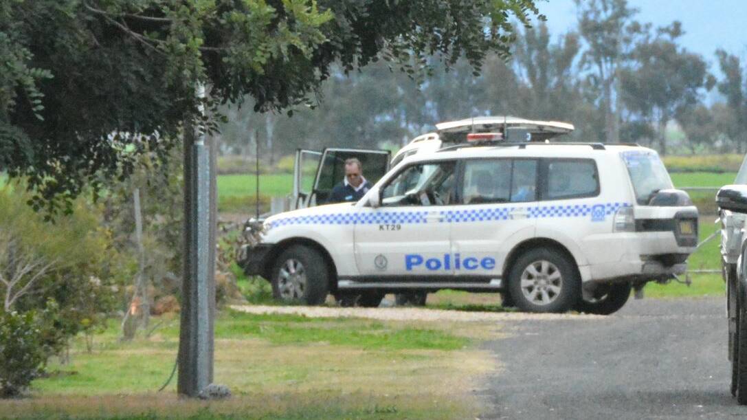Case adjourned: Police at the scene of the alleged murder in Gunnedah on July 8. Photo: Jessica Worboys