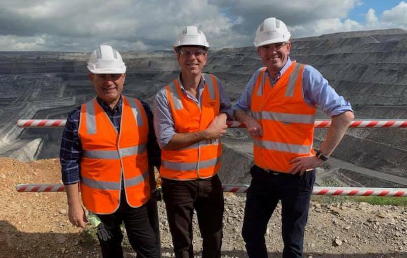 HIGH VISIBILITY: NSW Deputy Premier John Barilaro, new Nationals Upper Hunter candidate David Layzell and NSW Treasurer Dominic Perrottet at Ravensworth mine on Thursday. 
