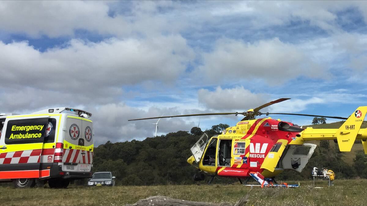 Accident mission: The Westpac Rescue Helicopter at the scene with police and paramedics. Photo: Westpac Rescue Helicopter