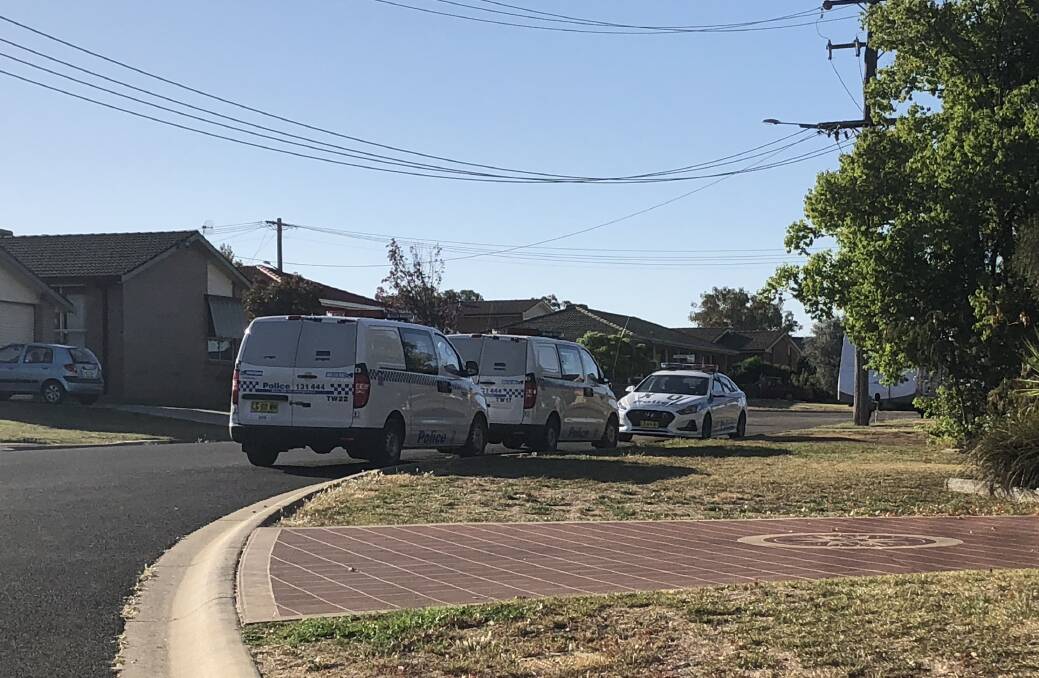 Search warrant: General duties police as well as the TAG team and dog squad raided the Craigends Lane, Tamworth property on Tuesday afternoon. Photo: Haley Craig