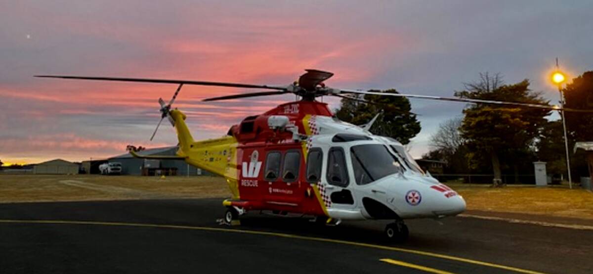 The Tamworth-based Westpac Rescue Helicopter (WRHS) on scene at the hospital in Glen Innes. Picture by WRHS