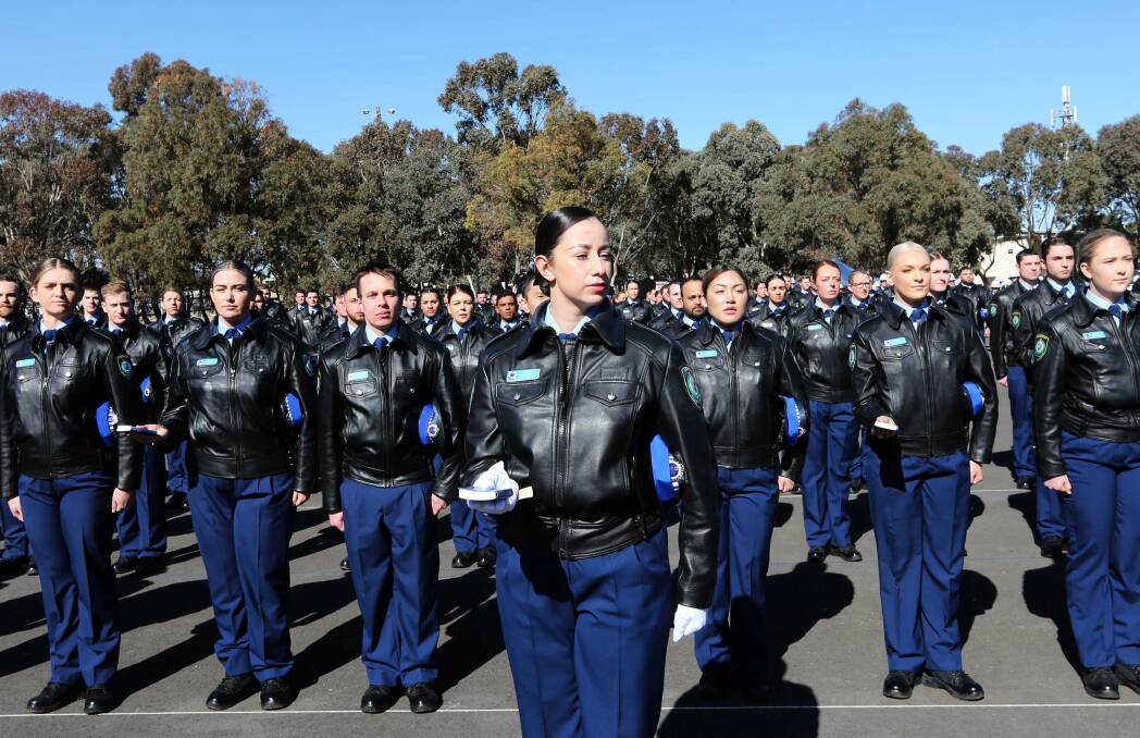 New recruits: The probationary constables at their pass-out parade in Goulburn on Friday. Photo: NSW Police