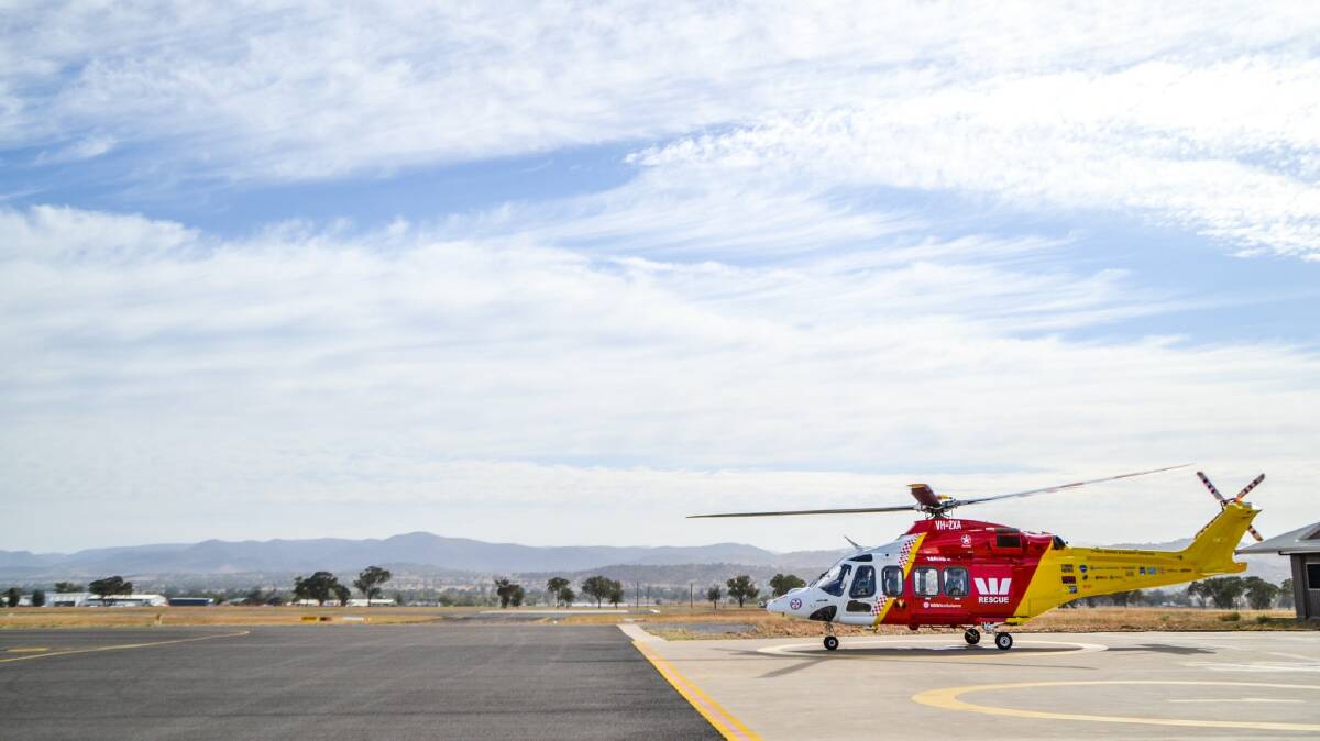 Emergency mission: The Westpac Rescue Helicopter in Tamworth prepares for takeoff. Photo: Westpac Rescue Helicopter Service