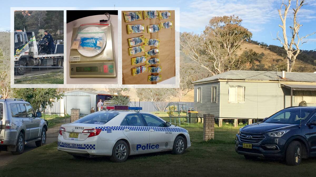 Simultaneous raids: Police searched a Woolomin property as well as an Upper St unit on September 10, and inset, a motorbike, drugs and cash were seized by police.