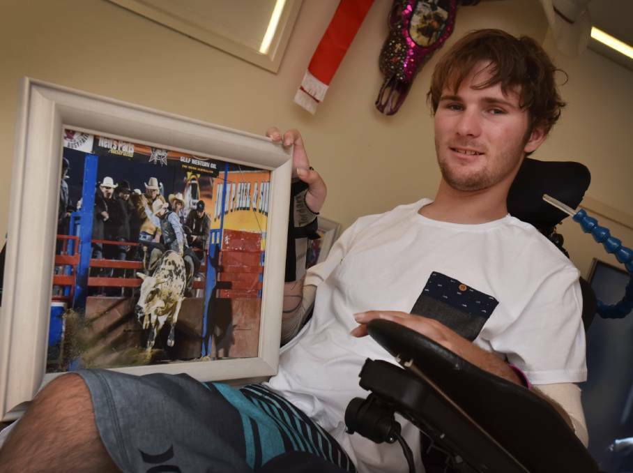 Latest arrest: Jordan Lane-Robb, pictured in 2015, is wheelchair-bound after a 2014 bullriding accident. He's facing drug supply charges following his arrest in Tamworth.