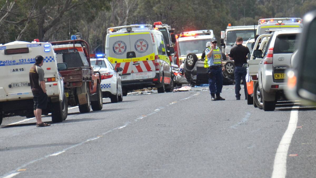 Emergency services on the New England Highway north of Armidale on Wednesday afternoon. Photo: Steve Green