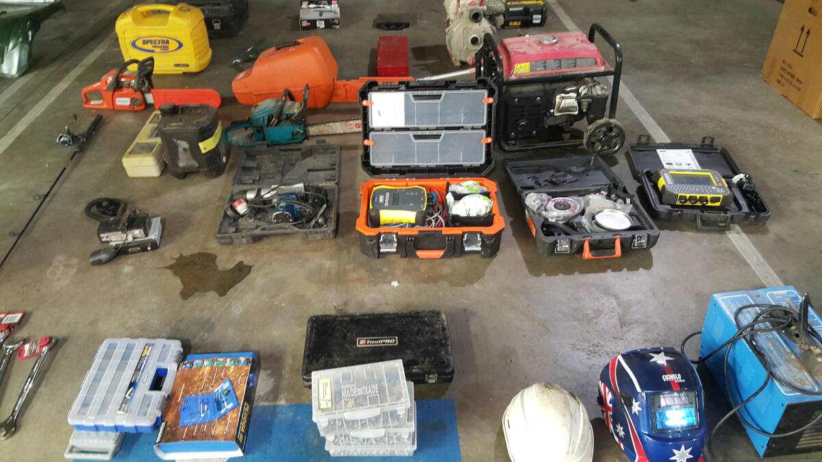 Investigations continuing: The goods seized from a property at Hillgrove by New England police. Police said some of the items were stolen during break-ins in January.