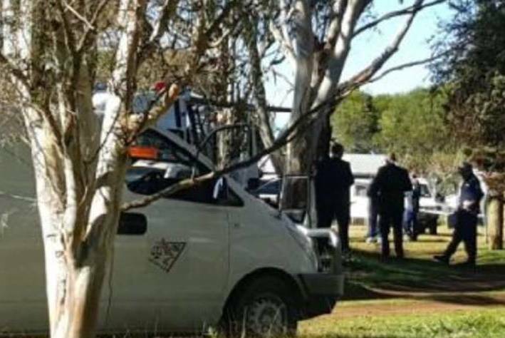 Murder scene: Police and detectives on the outskirts of Armidale in June 2017 after the 43-year-old man's body was discovered in the backyard.