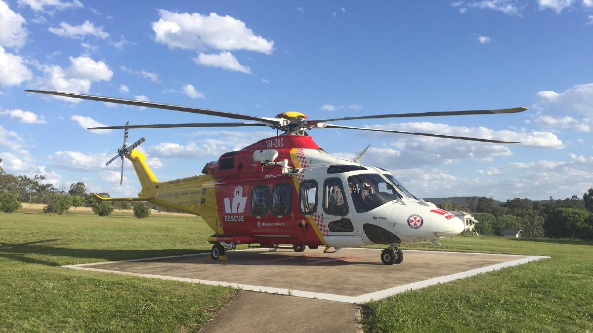 Mission: The Westpac Rescue Helicopter at Inverell hospital on Thursday afternoon. Photo: Westpac Rescue Helicopter