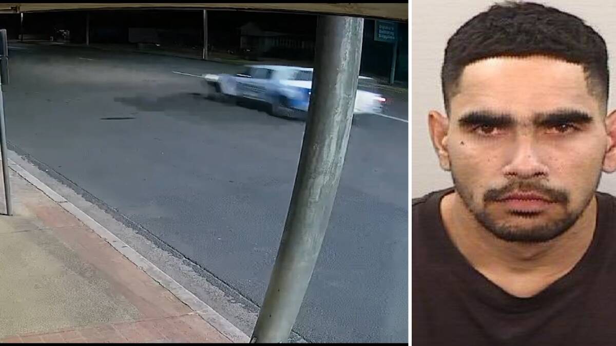 Bruce Swan, 26, is wanted as part of the investigation into the robbery, which a white ute is key to, New England police said. Pictures supplied by NSW Police