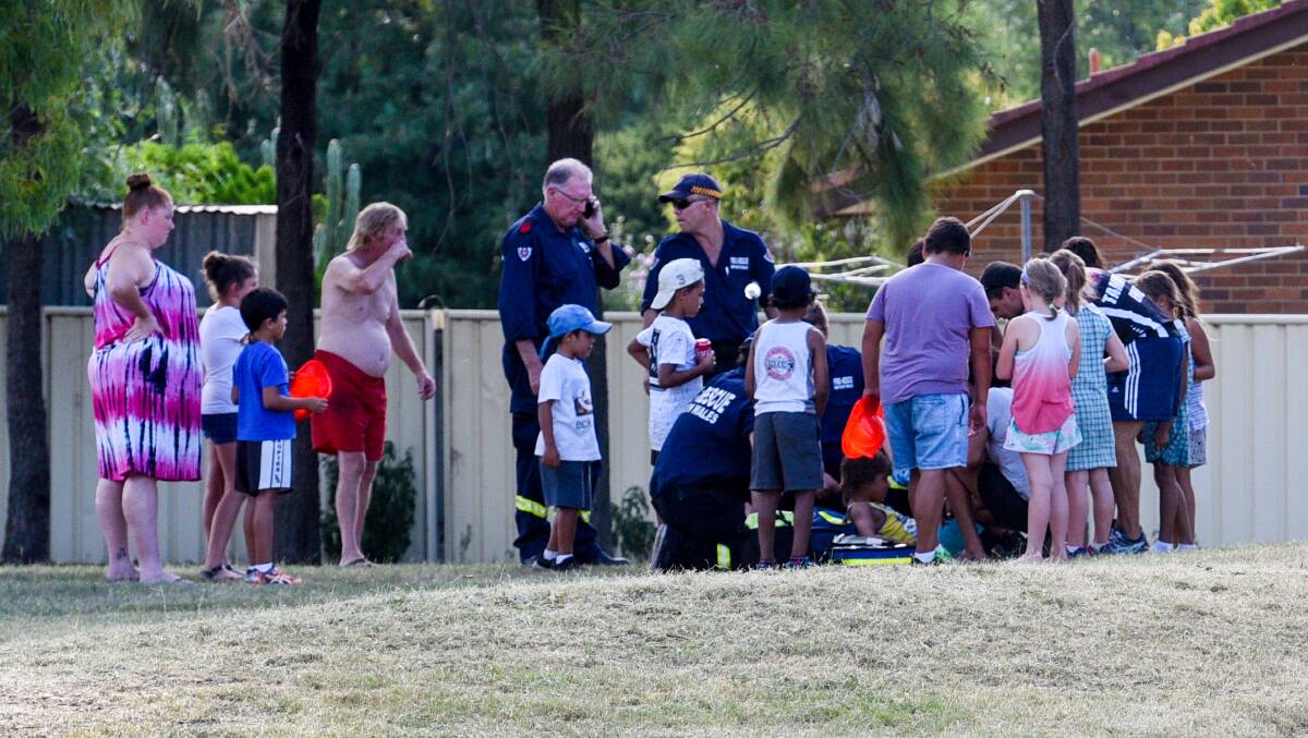 Emergency: Firefighters help the young boys in the park. Photo: Gareth Gardner