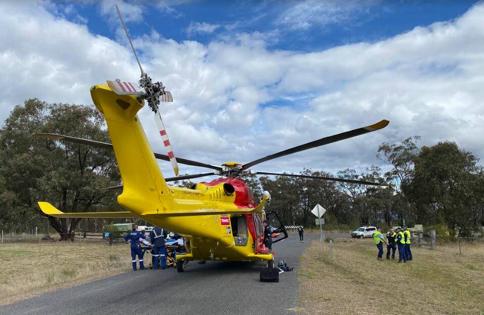 The Westpac Rescue Helicopter on scene at the accident on Owens Gap on Monday. Picture by WRHS