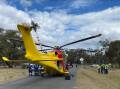 The Westpac Rescue Helicopter on scene at the accident on Owens Gap on Monday. Picture by WRHS