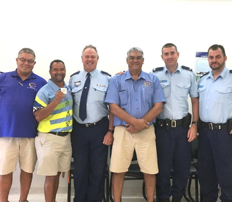 Farewell from the force: Barwon officers, including Acting Superintendent Andrew Hirst, left, say goodbye to Willie Middleton, pictured third from left, next to Assistant Commissioner Geoff McKechnie. Photo: NSW Police 