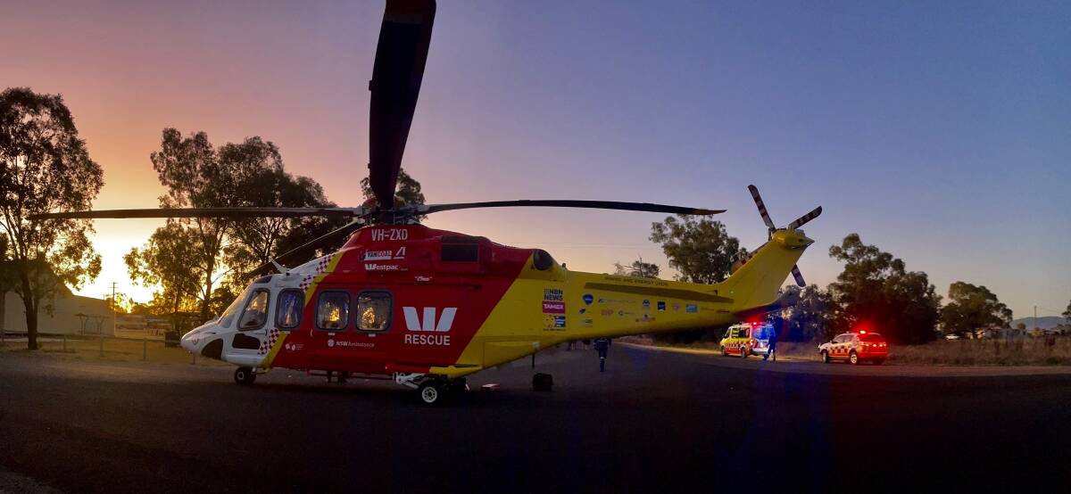 The Westpac Rescue Helicopter Service (WRHS) at the scene at Breeza. Picture supplied by WRHS