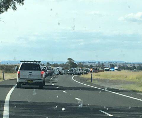 Several injured: The crash scene on the Oxley Highway south east of Somerton on Friday afternoon. Photo: Jo Lovespaper