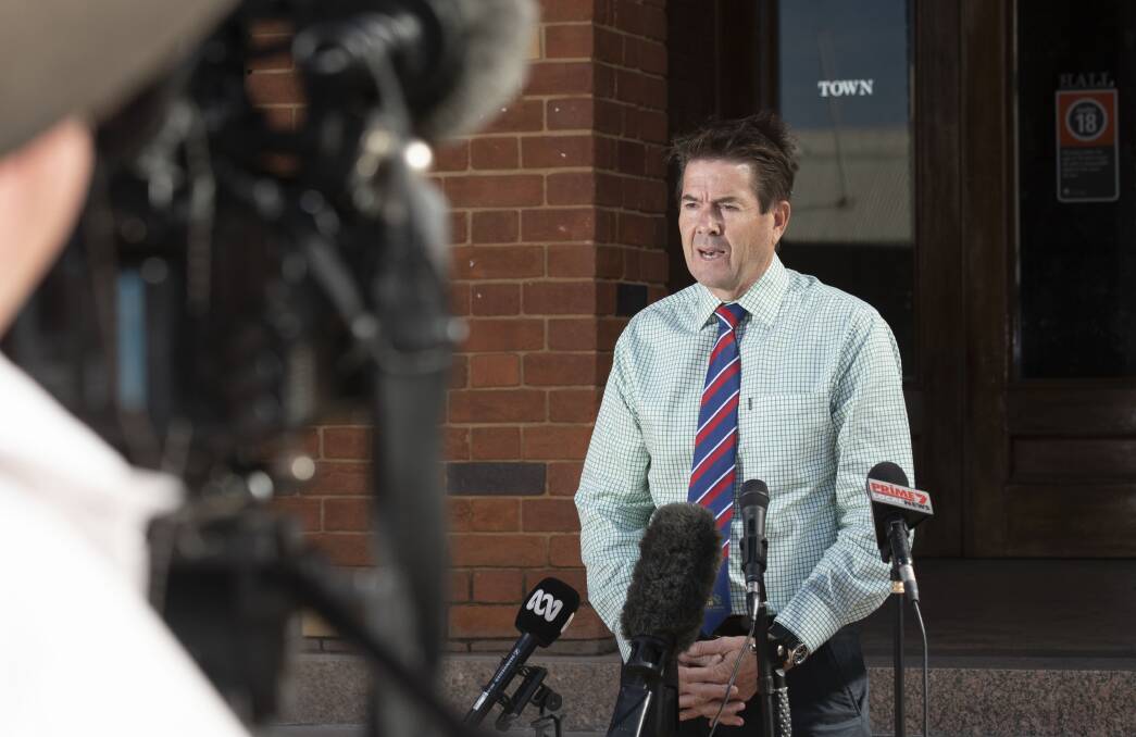 Virus crisis: Tamworth MP Kevin Anderson fronts the media in Tamworth this week to talk about the COVID-19 pandemic. Photo: Peter Hardin