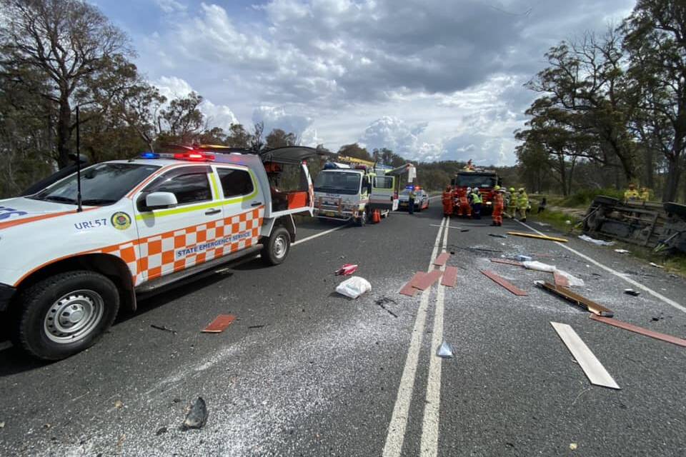 The accident scene on Saturday afternoon near Metz, east of Armidale. Picture supplied by NSW SES