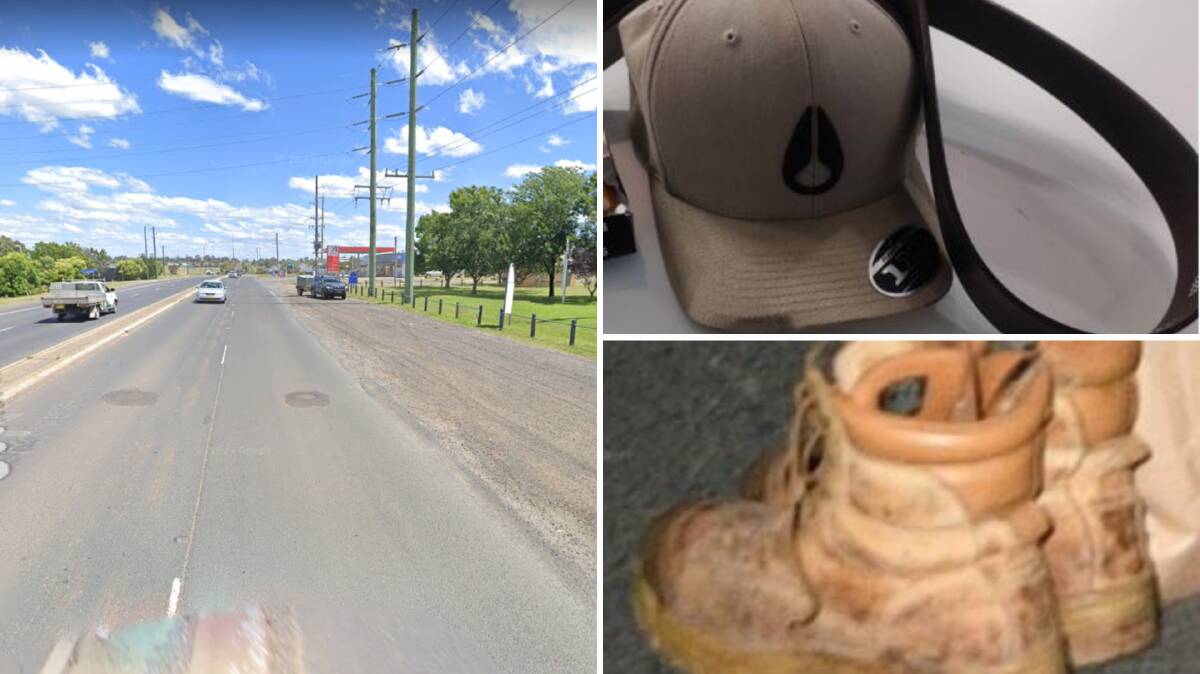 The man - who was wearing this cap and boots - was struck by the passing truck shortly after 8pm on April 14, near the AELEC turn off. Pictures supplied by NSW Police, Google
