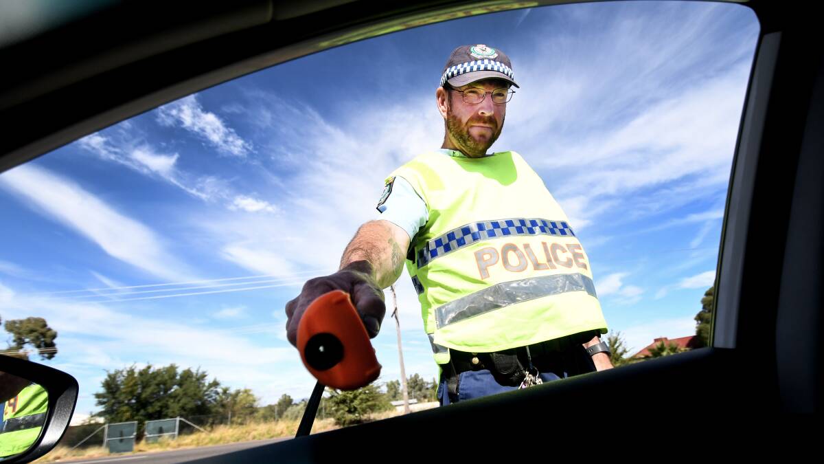 On patrol: Senior Constable Anthony Simshauser is preparing for extra RBTs in the wake of a spate of drink-driving in Tamworth. Photo: Gareth Gardner 160419GGBO19