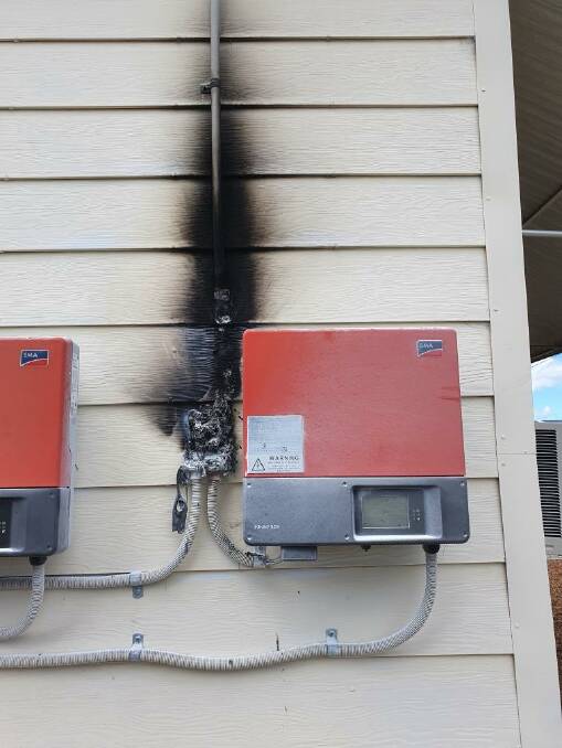 Up in flames: The damaged fire panel in Tamworth. Photo: Fire and Rescue NSW