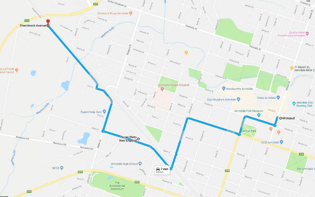 The crime spree by the offenders in Armidale in the early hours of Friday. Photo: Google