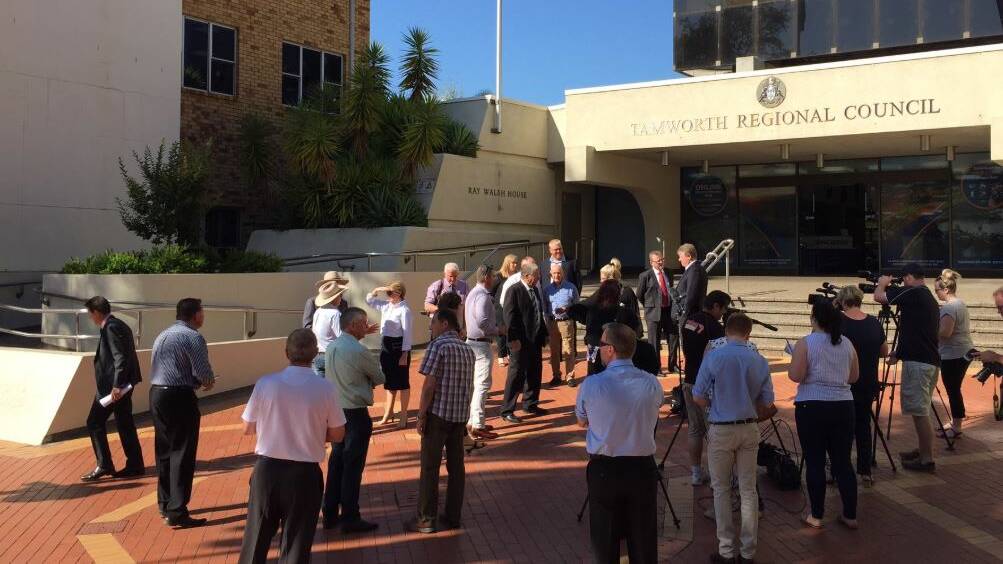 Announcement: Council representatives at the press conference in Tamworth on Wednesday morning. Photo: Jacob McArthur 
