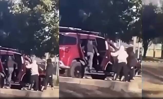 Video has emerged of a woman being bashed with a pole in an attempted carjacking in West Tamworth on Monday. Picture supplied