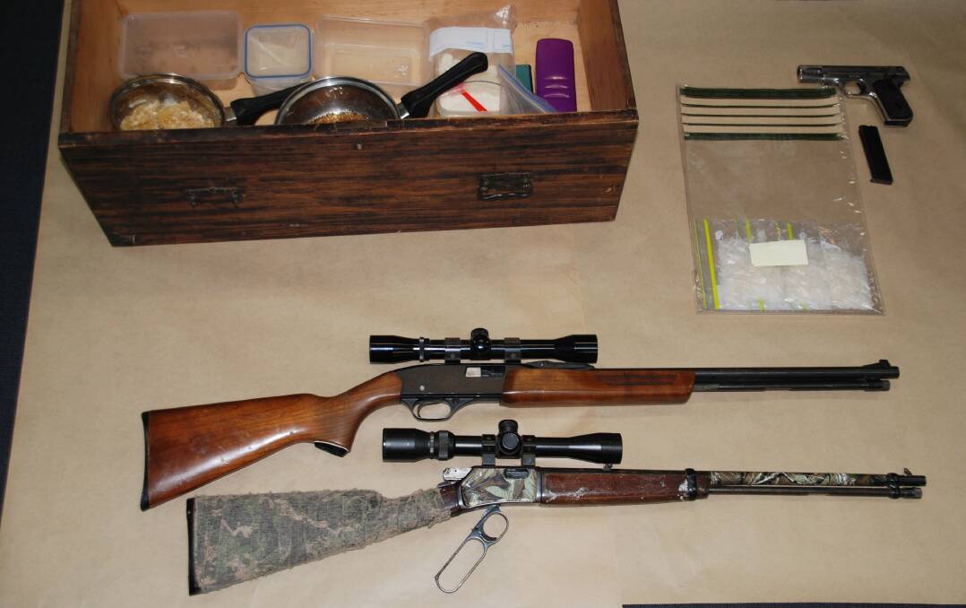 ILLEGAL HAUL: Three firearms and drugs were seized by Oxley police from the property in Bithramere. Photo: Breanna Chillingworth 080915BCB11