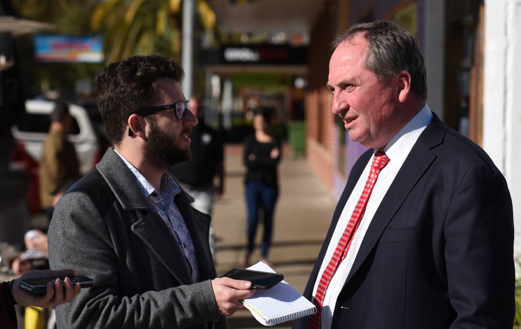 Newstart push: New England MP Barnaby Joyce, pictured with Leader journalist, Jamieson Murphy.