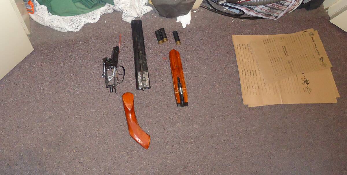 Search warrant seizure: The sawn-off double-barrel shotgun police from Strike Force Jinglemoney at a Kennedy St, Armidale property. Photo: NSW Police